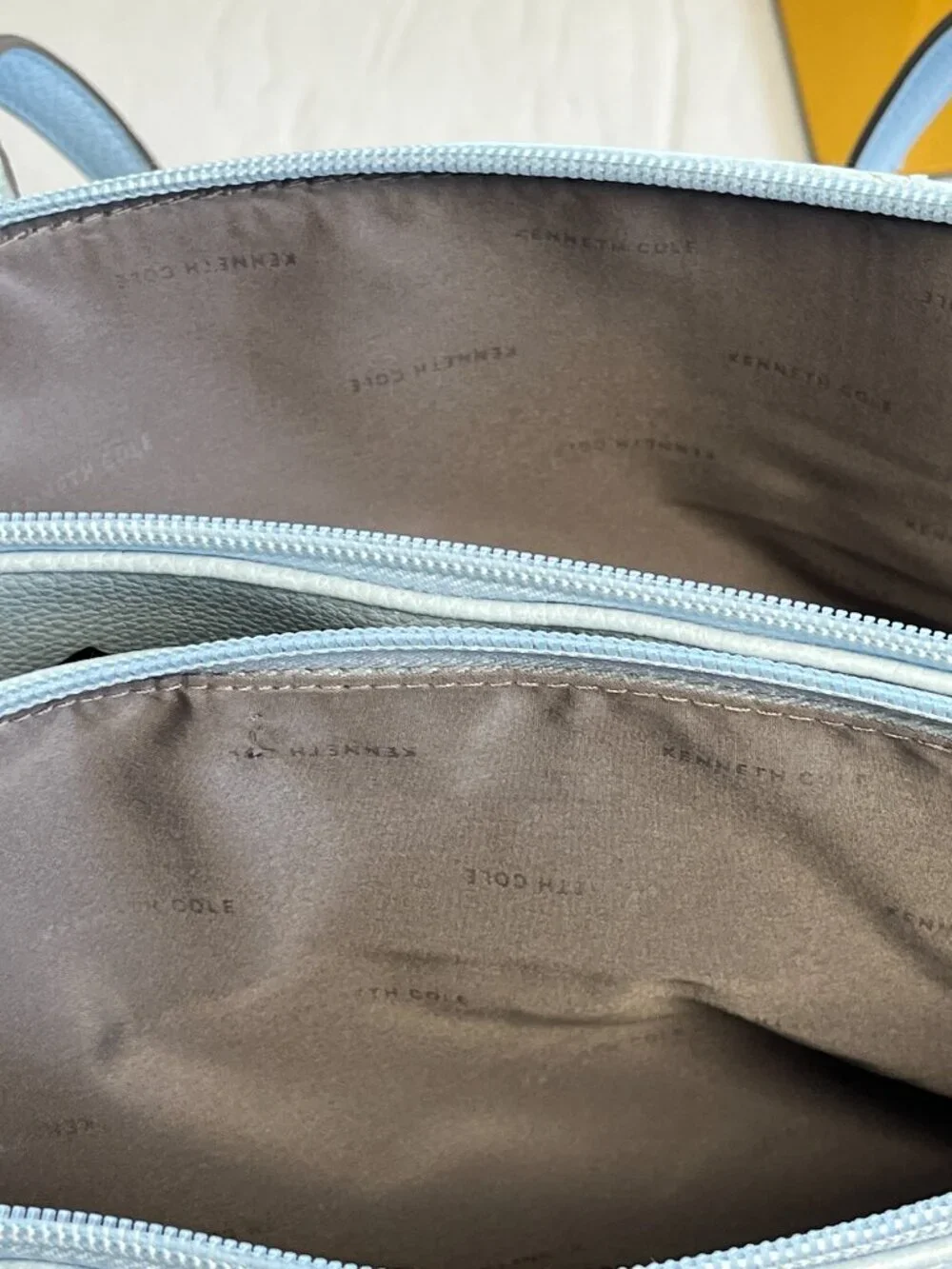 Kenneth Cole Reaction Light Blue Double Zip Shoulder Tote Handbag Faux Leather